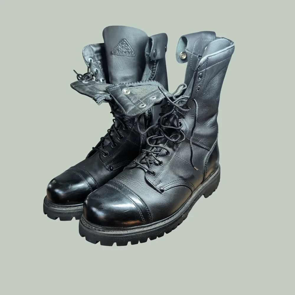 Rocky 2090 Mens Black Leather Paratrooper Side Zip Combat Boots 12 W Wide